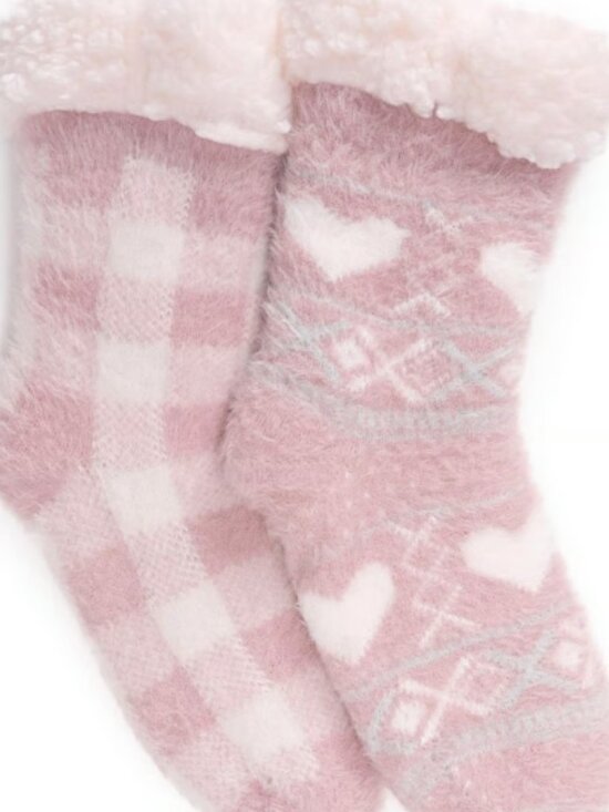 Muk Luks Accessories - MUK LUKS Women's Chenille Cabin Socks Pink Fair Isle and Plaid